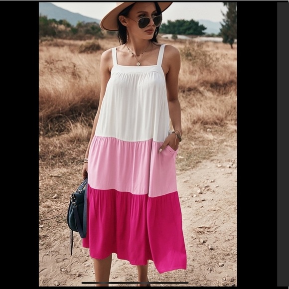Dresses & Skirts - Pink sleeveless color block ruffle dress.